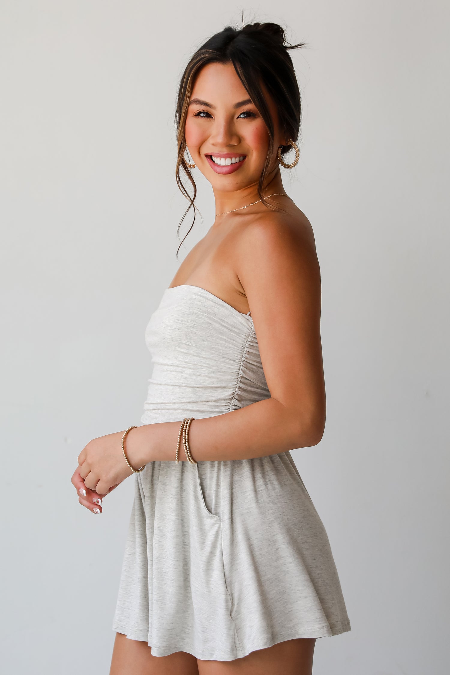 Effortless Upgrade Heather Grey Strapless Romper