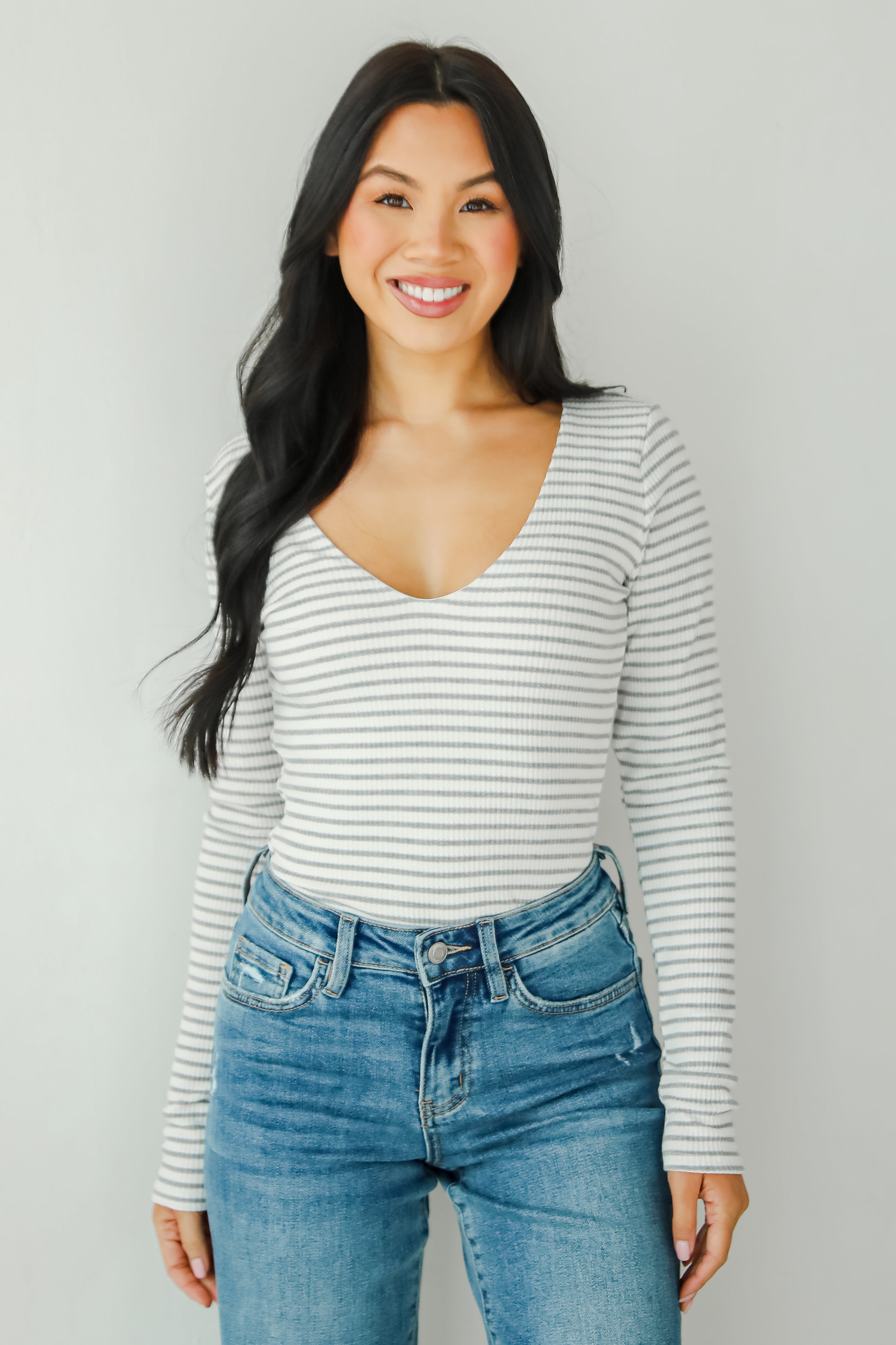 Sweetened Attitude Grey/White Striped Bodysuit