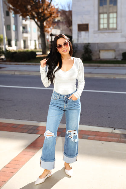 Sweetened Attitude Grey/White Striped Bodysuit