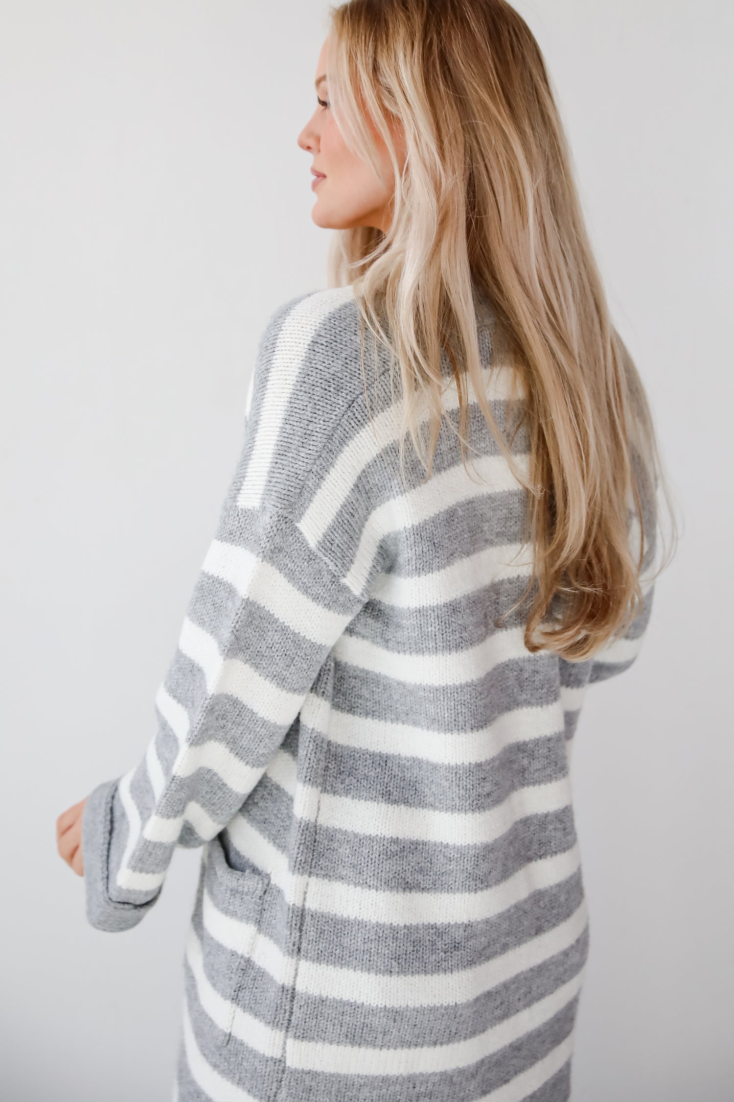 Notably Comfy Heather Grey Striped Longline Sweater Cardigan