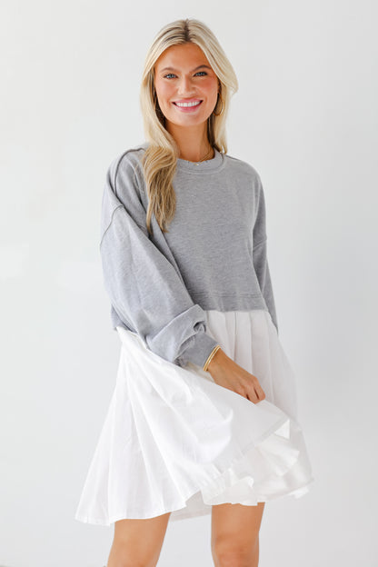 Contemporary Elegance Heather Grey Sweatshirt Dress