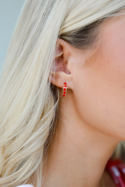 red Heart Mini Hoop Earrings