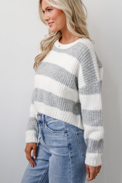 Polished Muse Heather Grey Striped Sweater