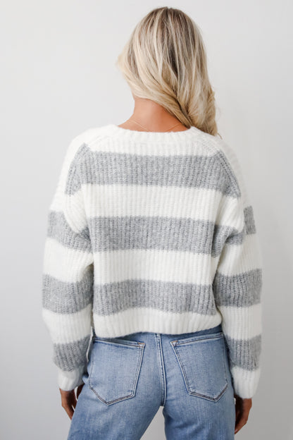 Polished Muse Heather Grey Striped Sweater