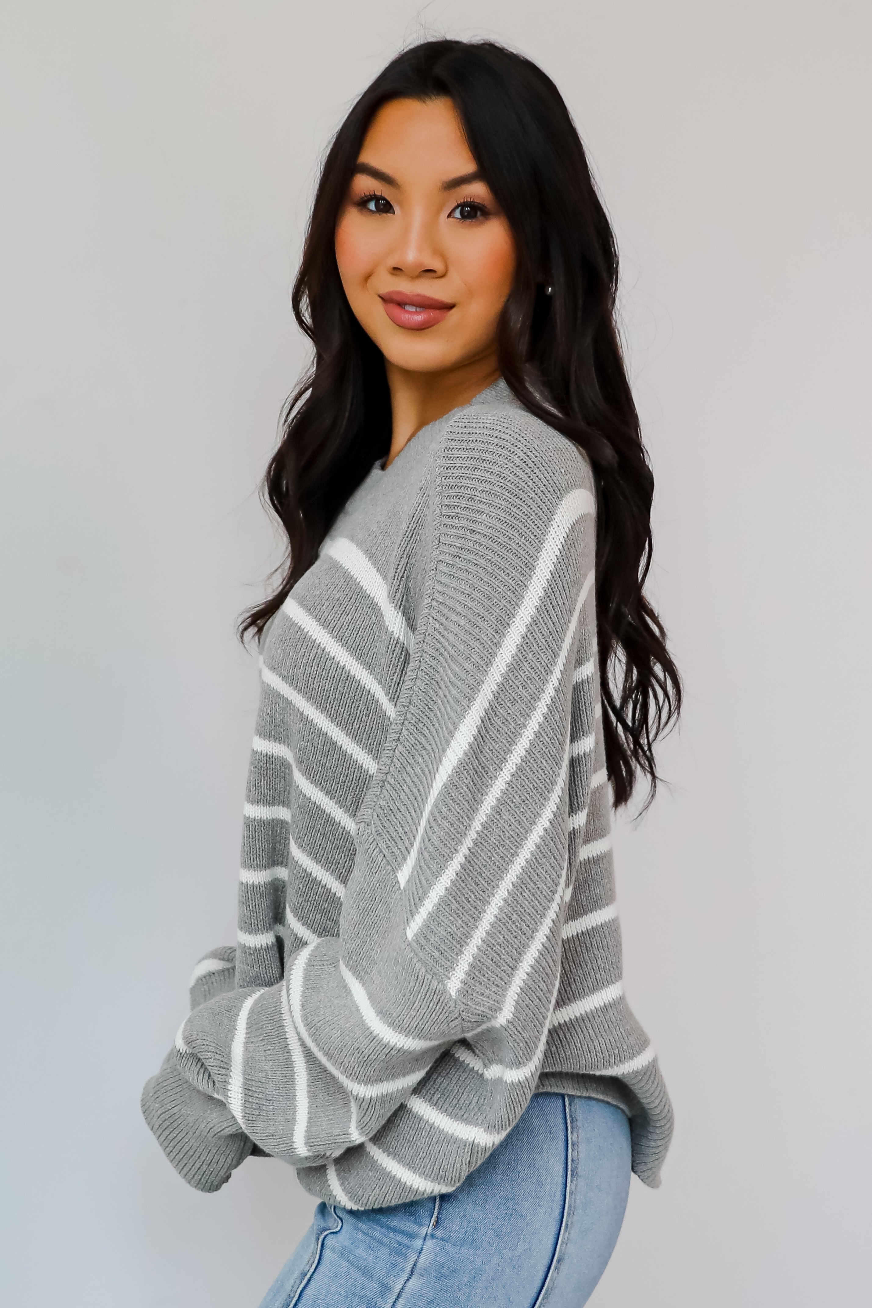 Favorite Potential Heather Grey Striped Sweater