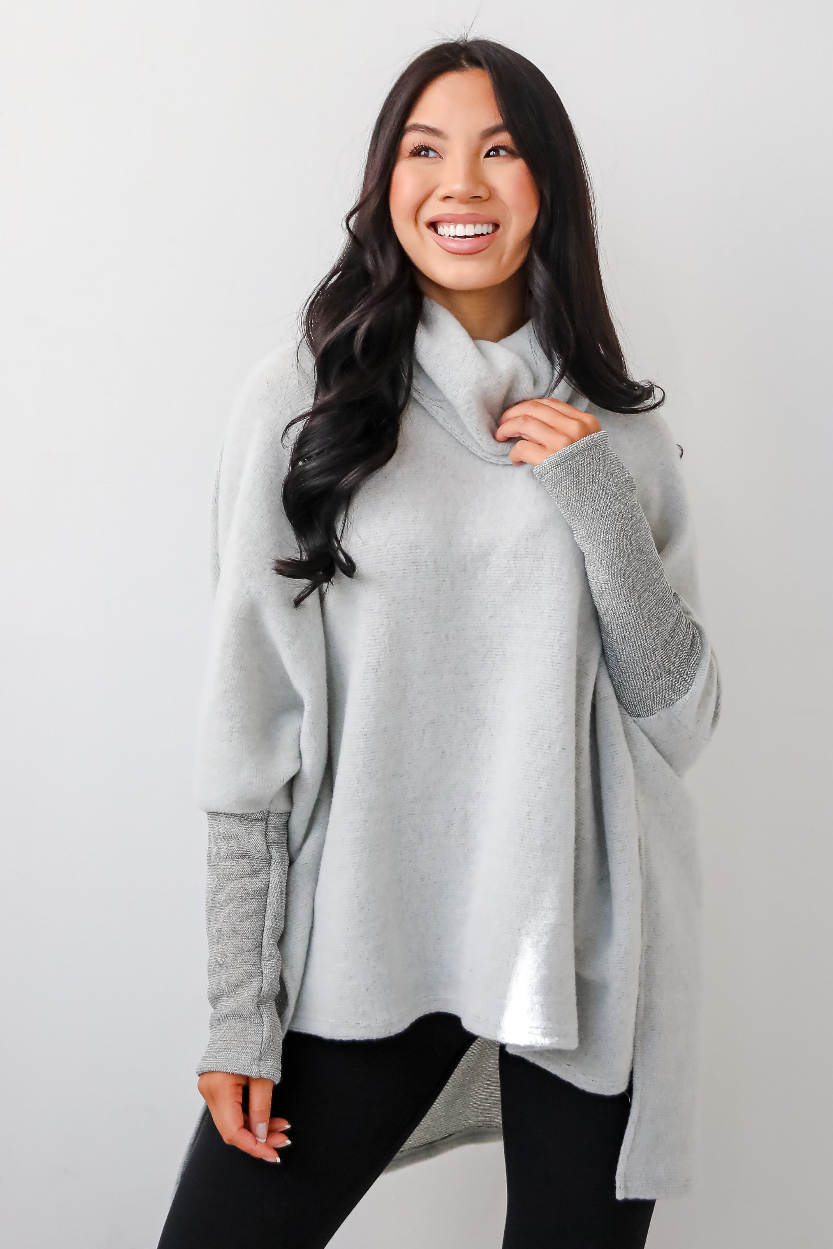 Cozy Weekends Heather Olive Soft Knit Cowl Neck Top