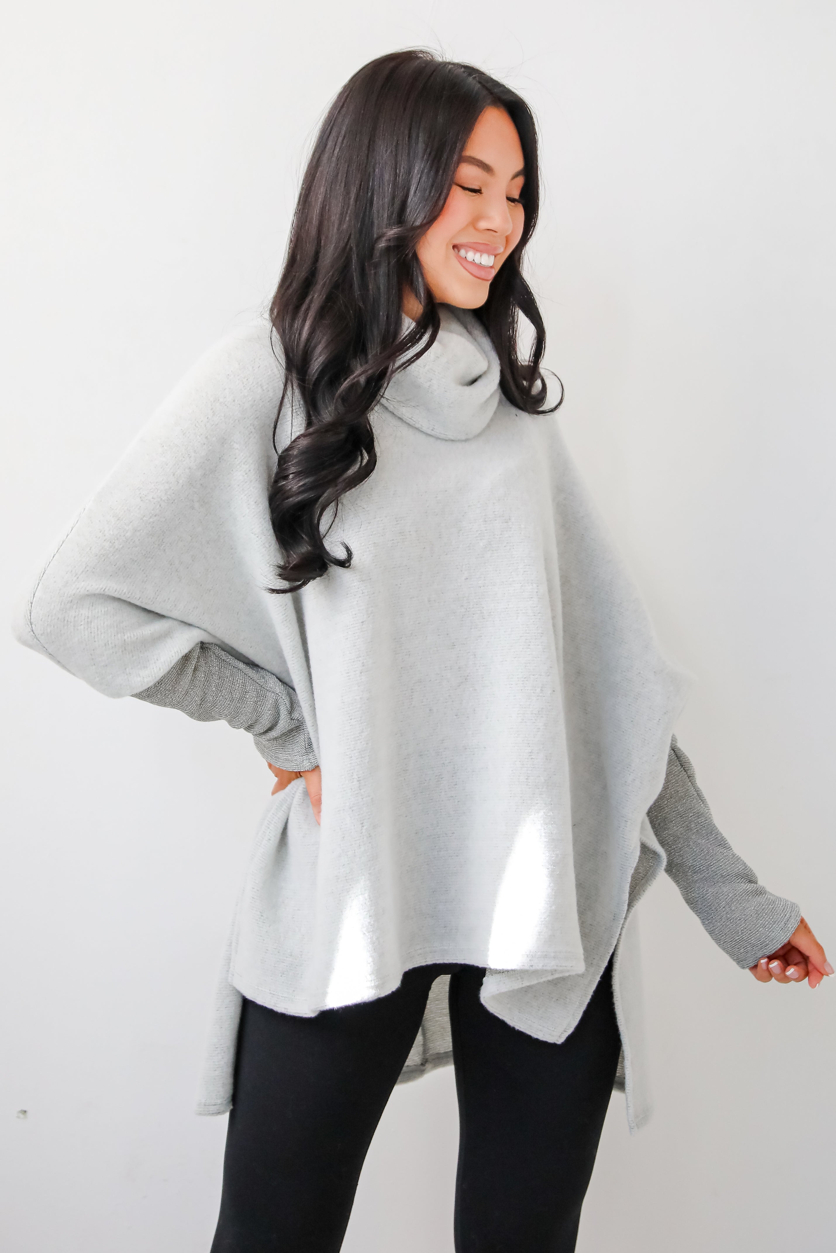 Cozy Weekends Heather Olive Soft Knit Cowl Neck Top