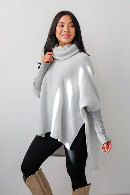 Cozy Weekends Heather Olive Soft Knit Cowl Neck Top