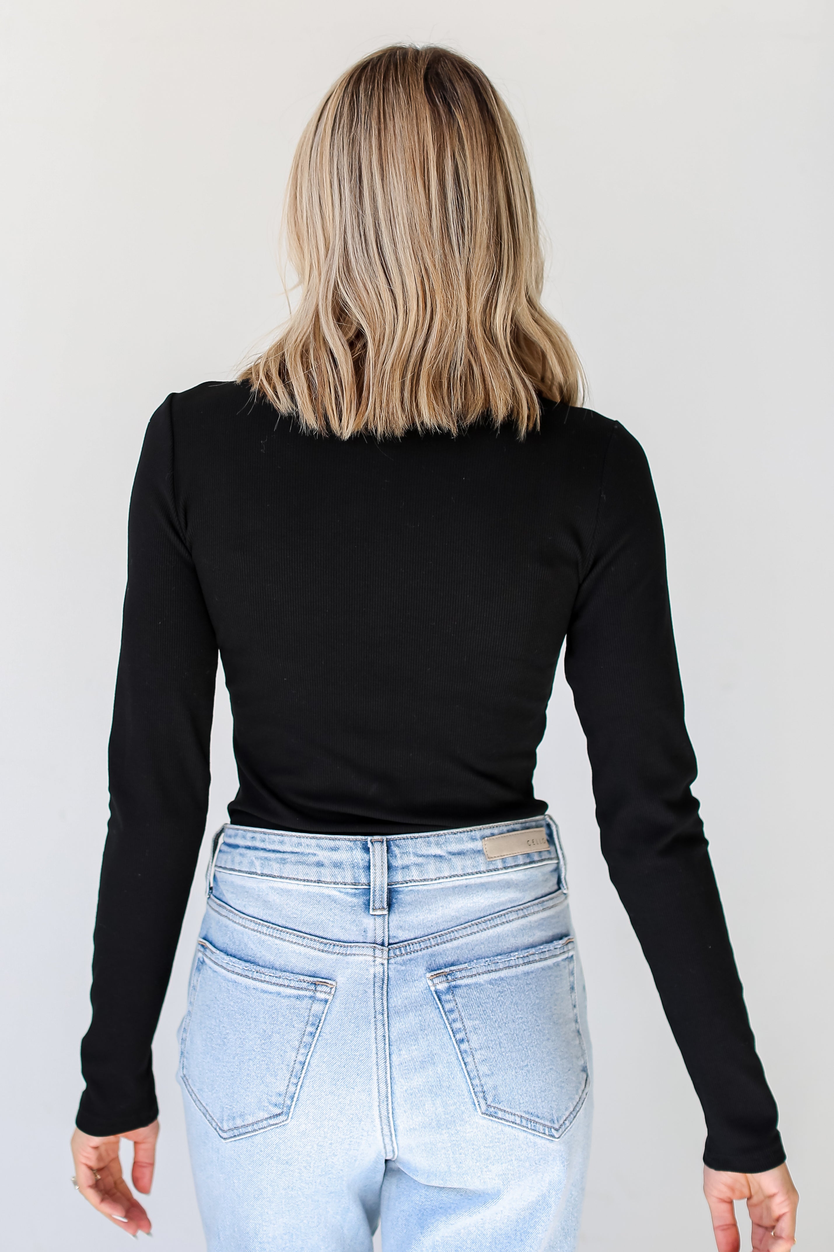 black Ribbed Henley Bodysuit back view