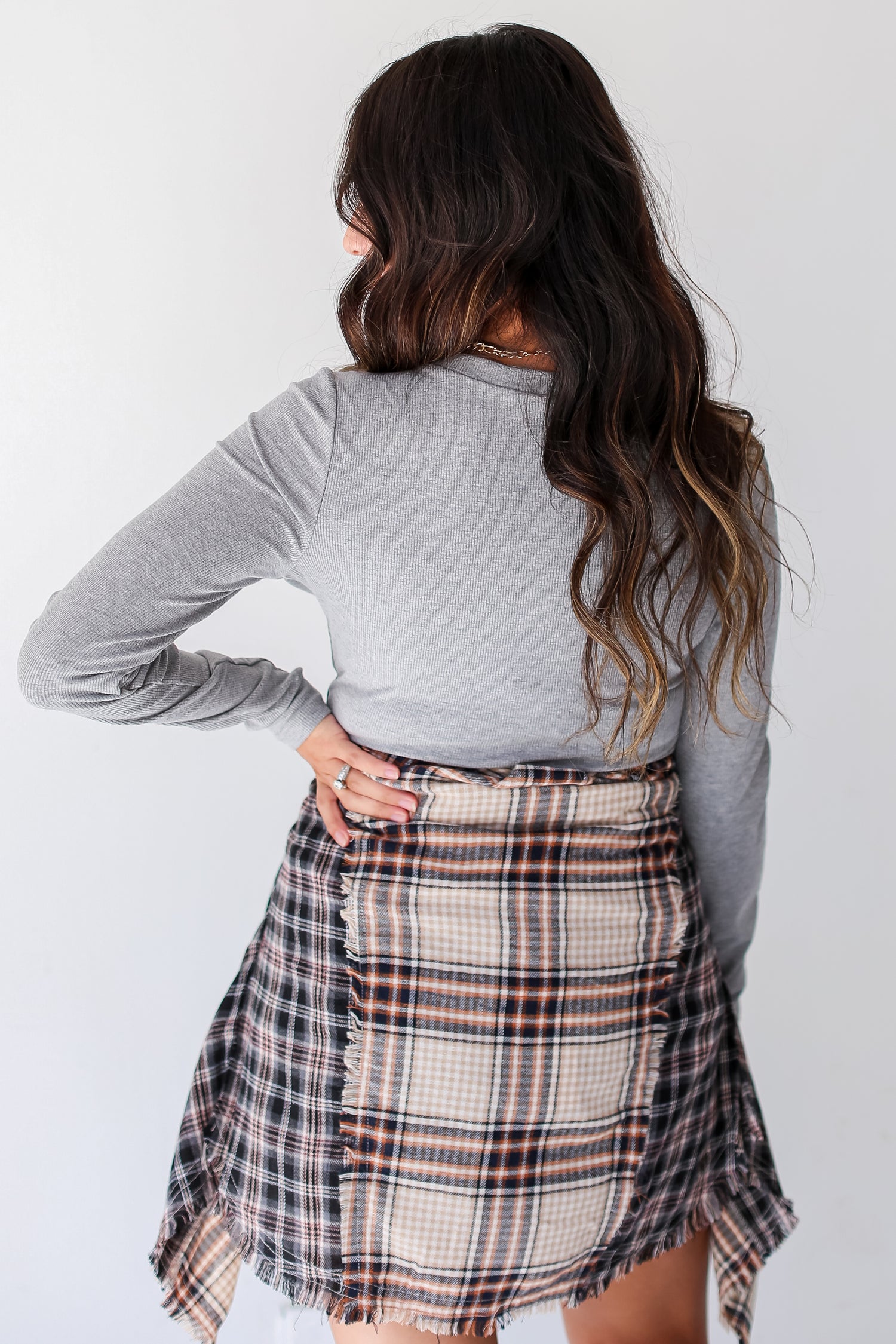 heather grey Ribbed Henley Bodysuit back view