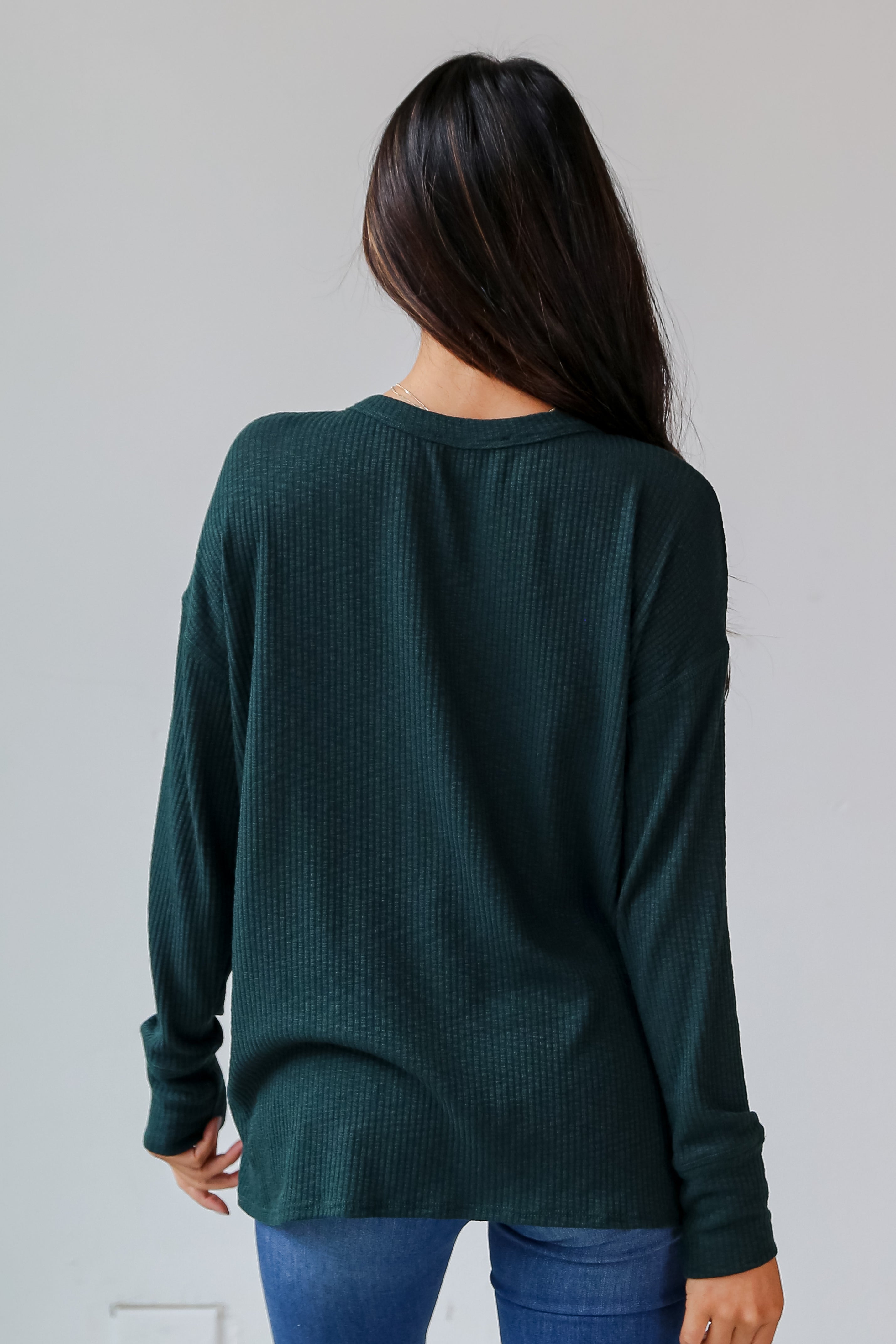 hunter green Knit Henley Top back view