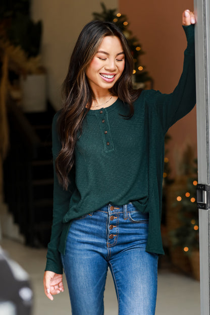 basic green Knit Henley Top