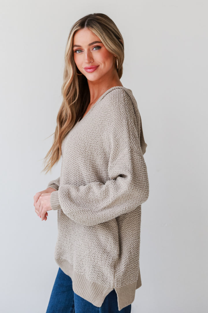 Taupe Hooded Oversized Sweater side view