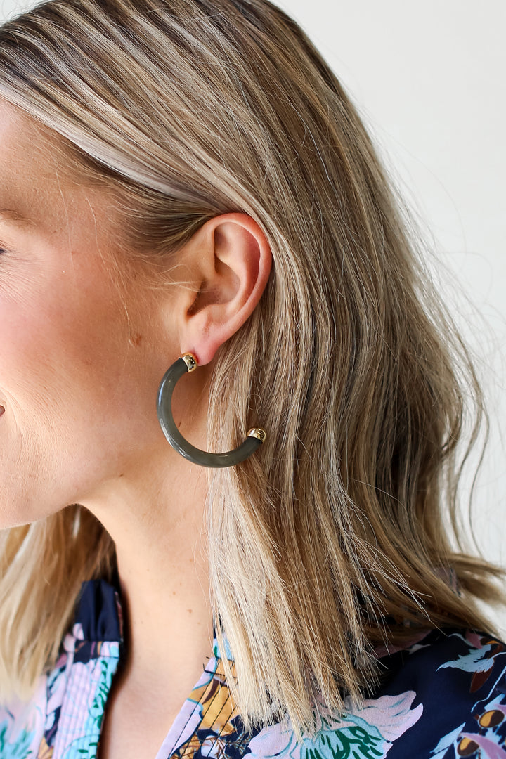 Olive Acrylic Hoop Earrings close up