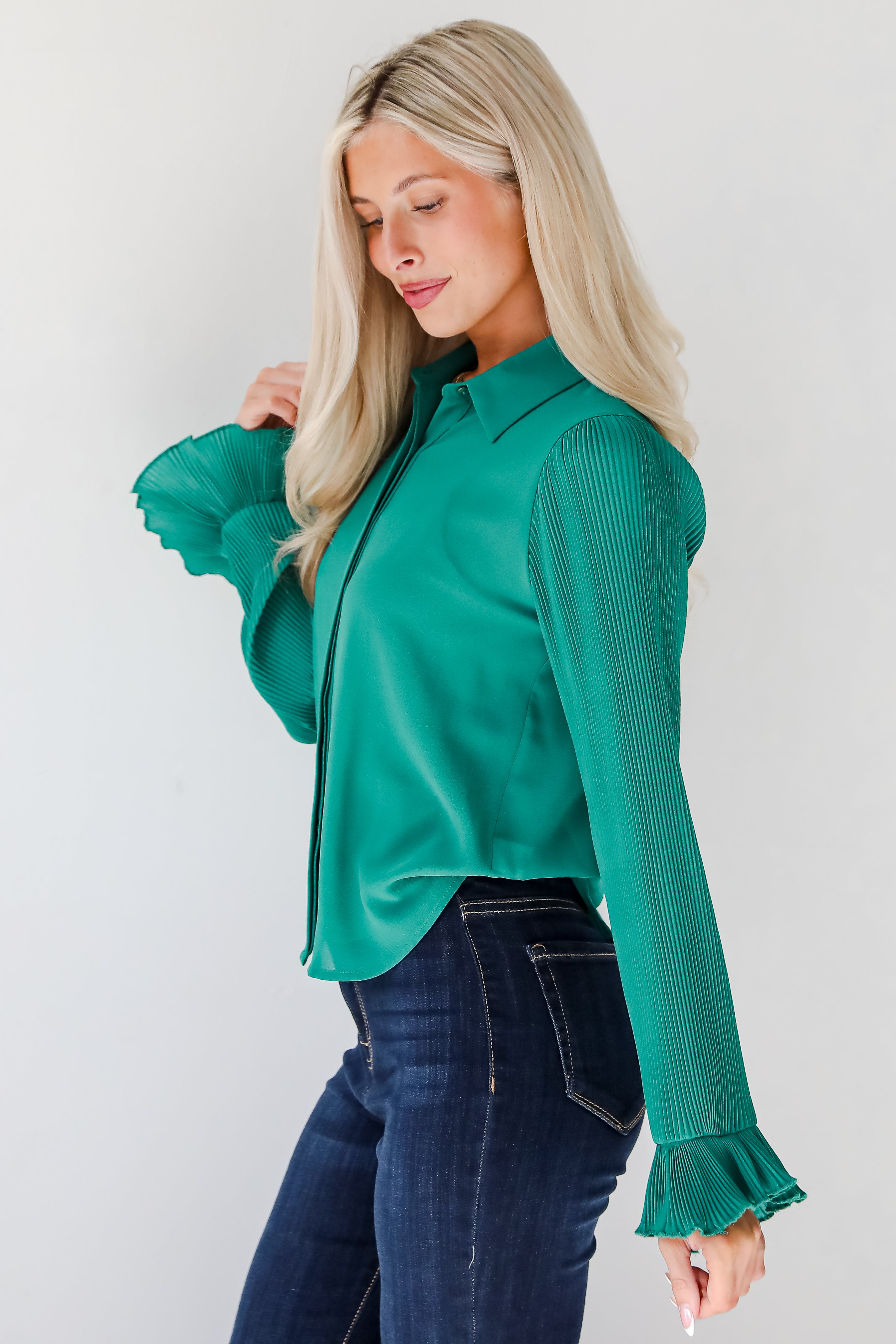 Unbelievable Energy Hunter Green Plisse Blouse