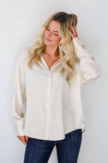 Pristine Luxury Satin Button-Up Blouse