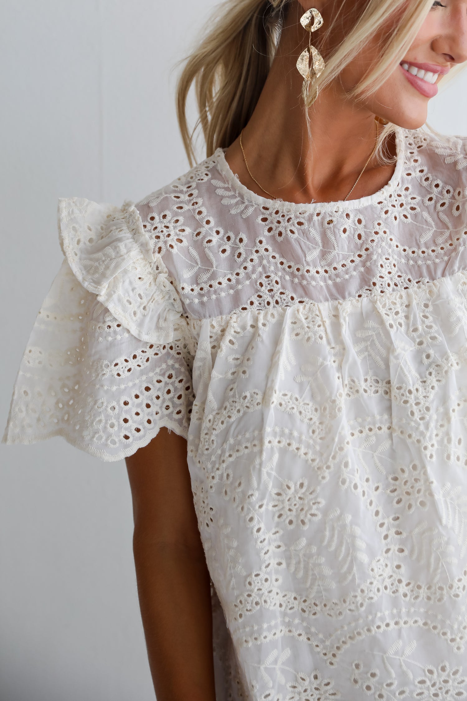 Goddess Aura Ivory Eyelet Mini Dress