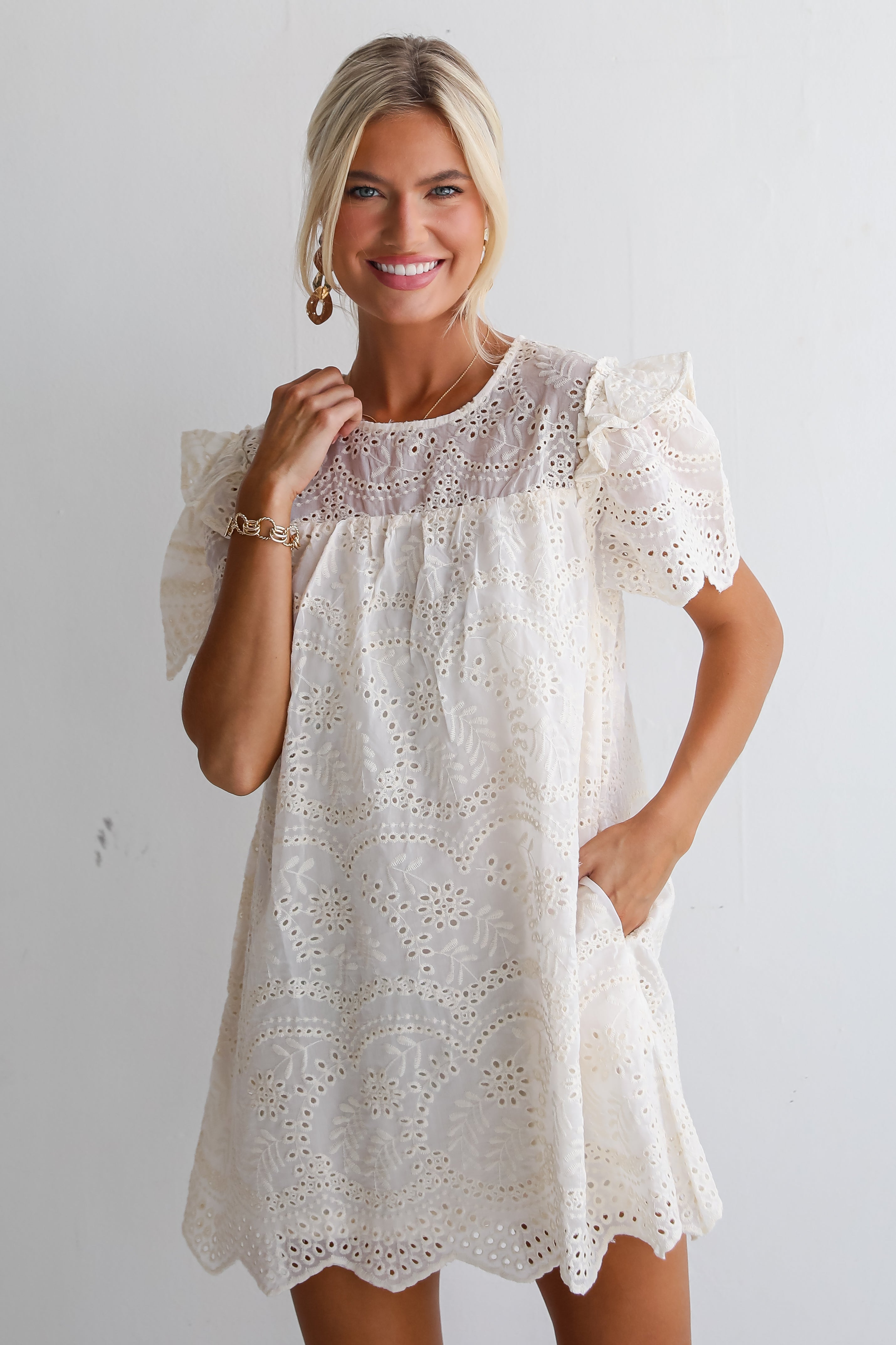 Goddess Aura Ivory Eyelet Mini Dress