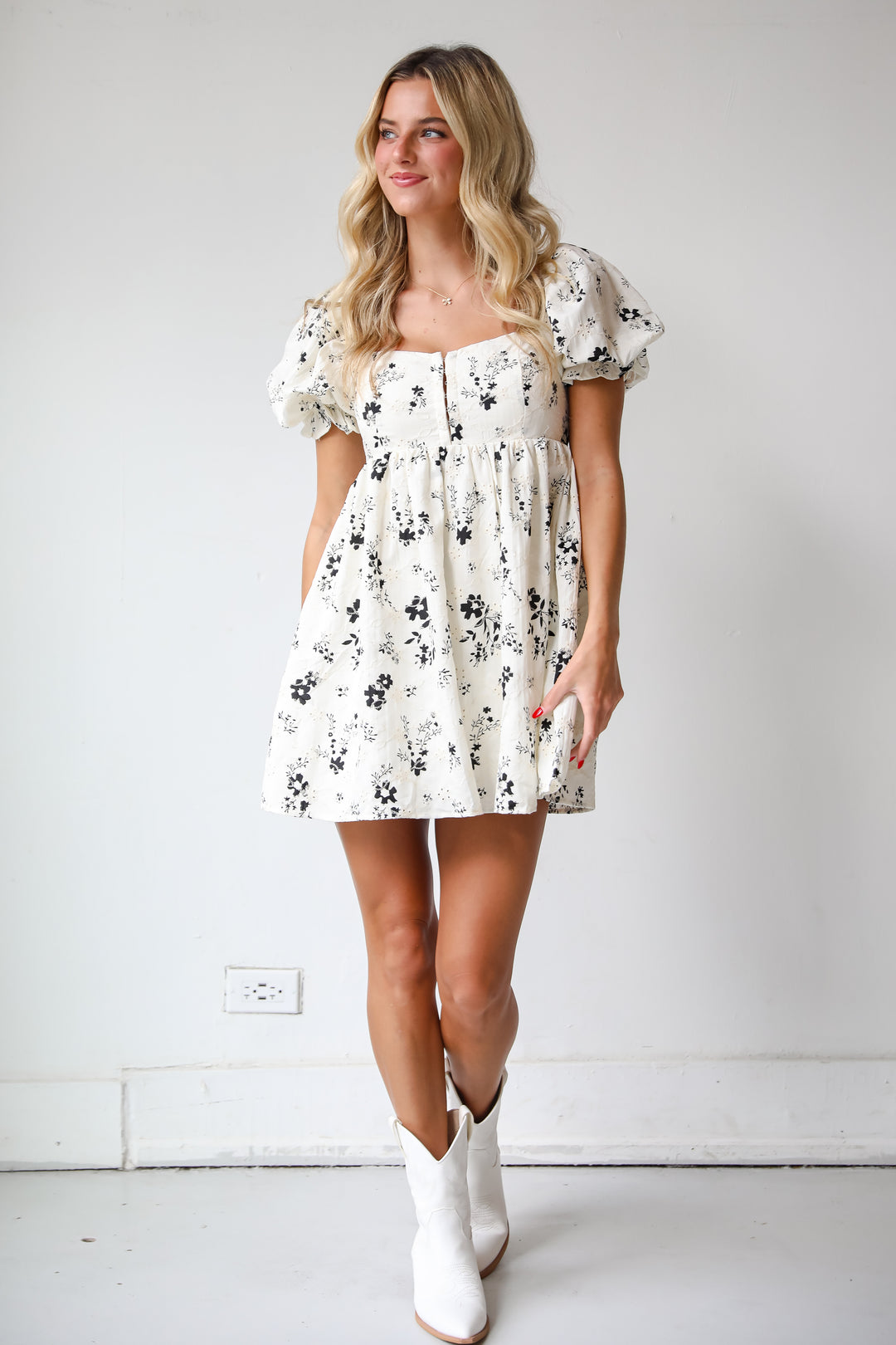 VIP Treatment Ivory Floral Babydoll Mini Dress