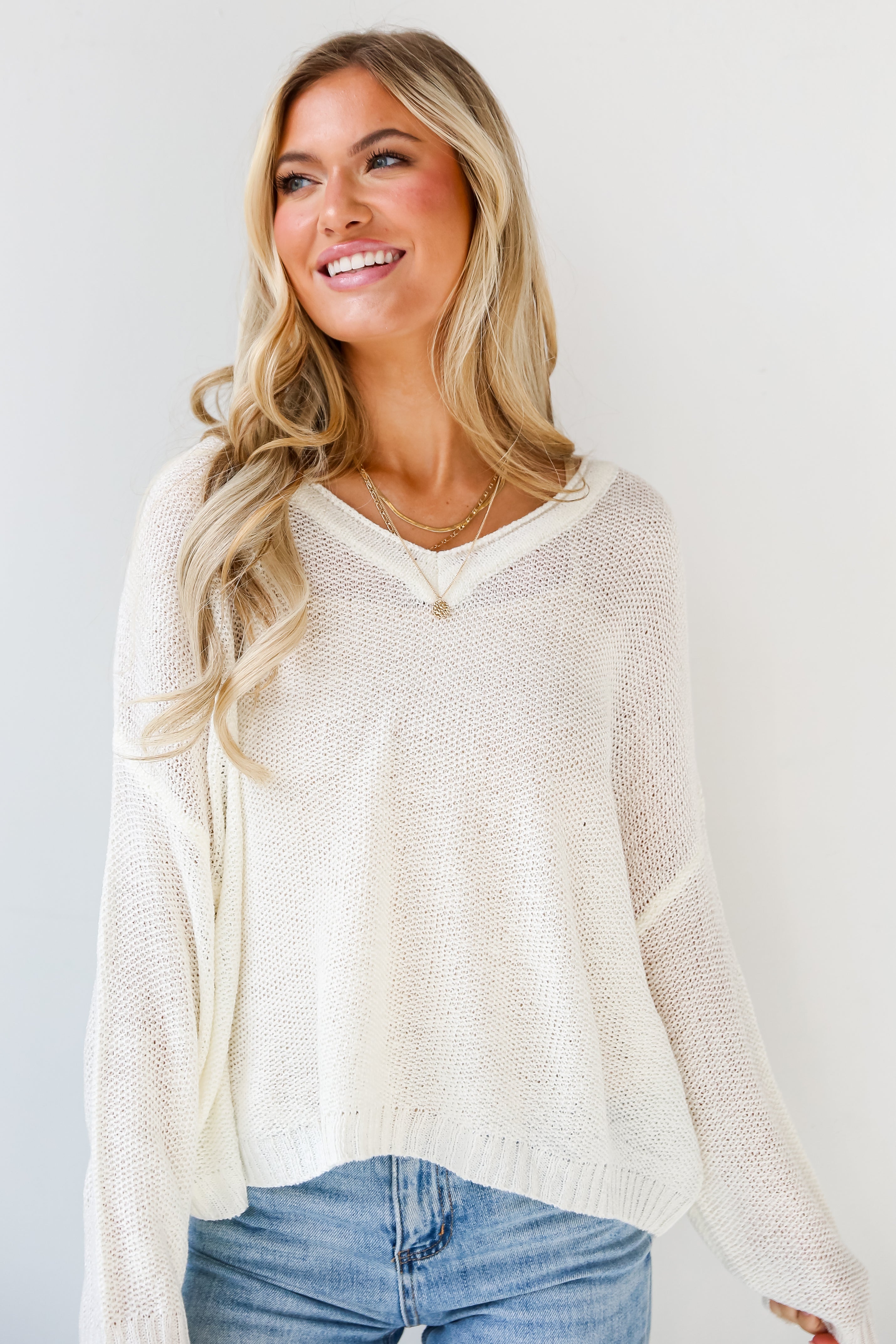 trendy Ivory Lightweight Knit Sweater