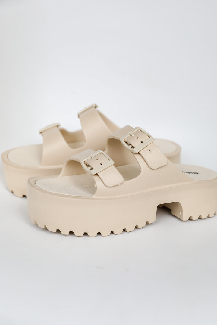 womens Nude Platform Double Strap Sandals