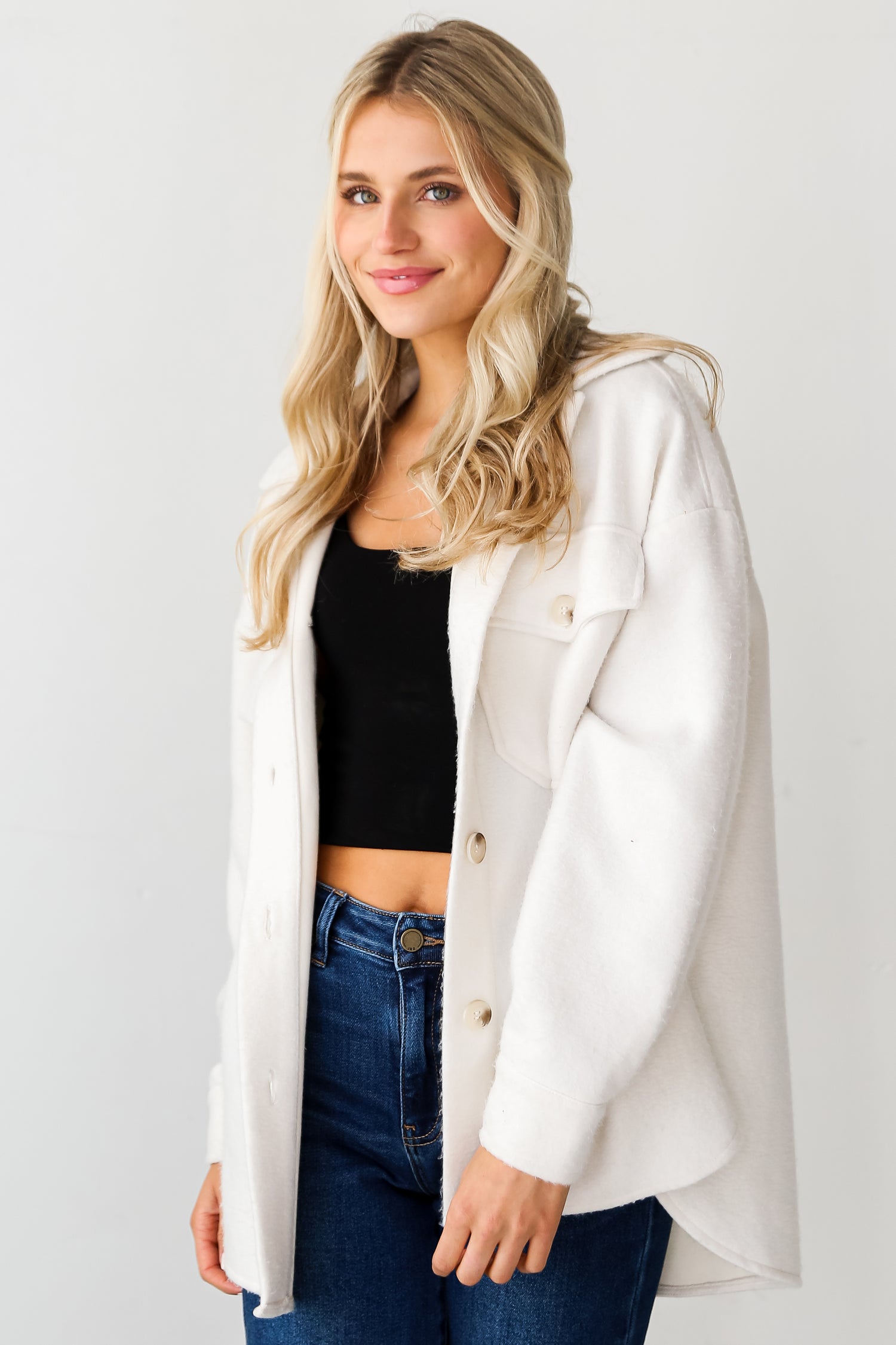 Ivory Shacket on model