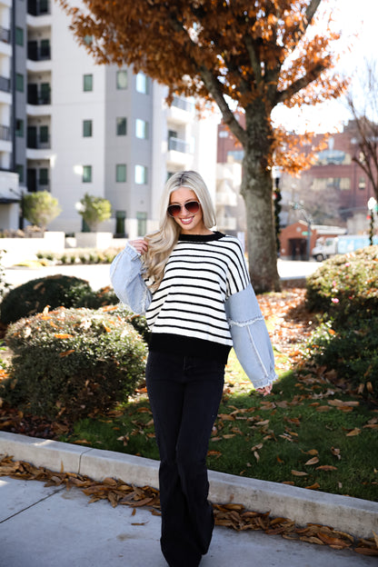 Coveted Element Ivory Striped Contrast Sweater