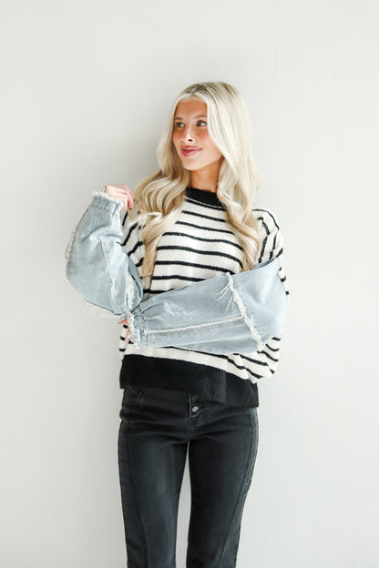 Coveted Element Ivory Striped Contrast Sweater