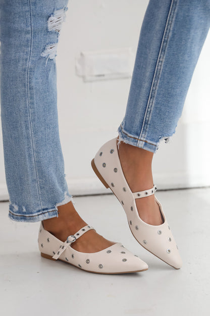 Stay On Point Ivory Studded Flats