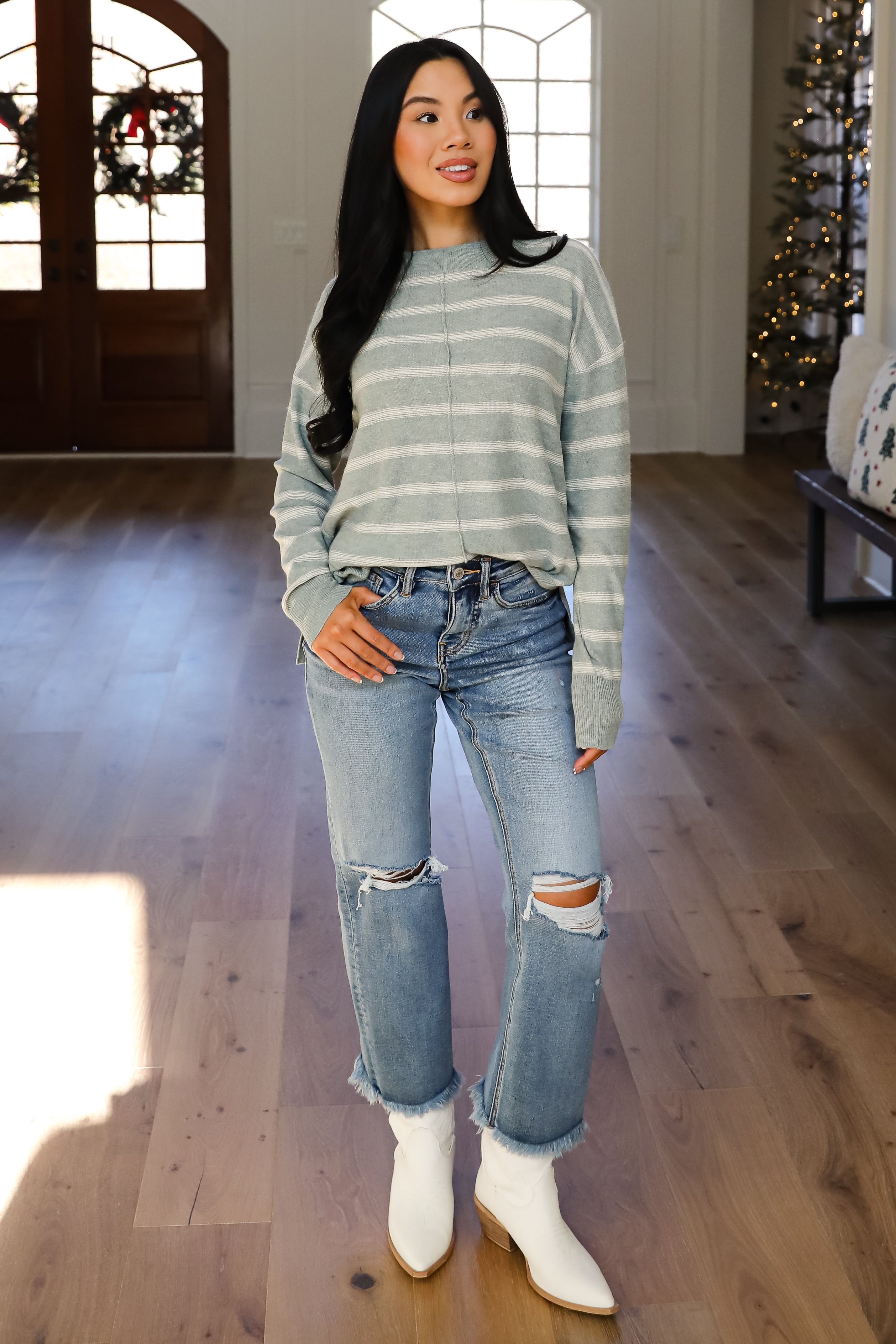 Adorable Simplicity Striped Lightweight Knit Sweater