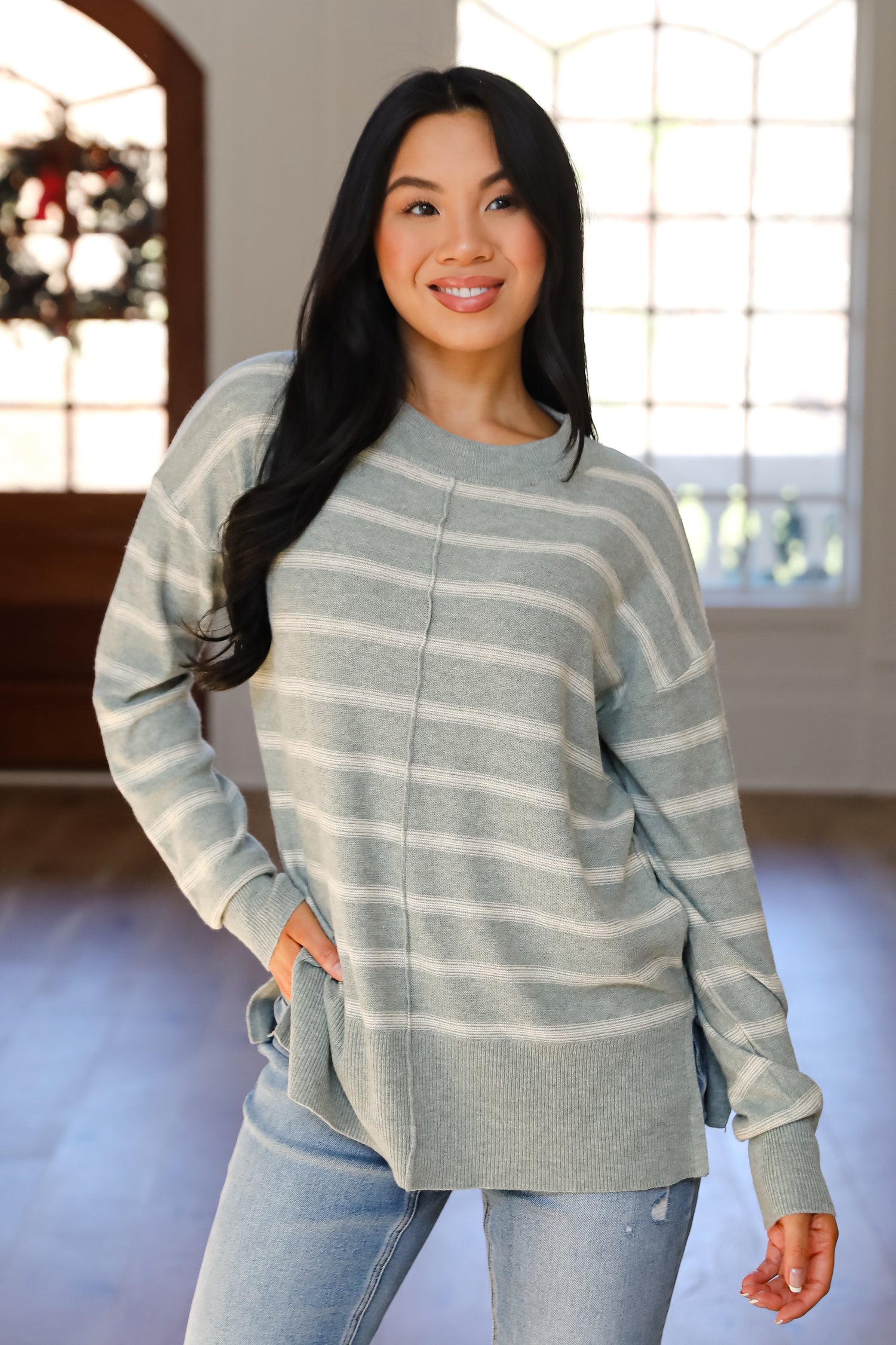 Adorable Simplicity Striped Lightweight Knit Sweater