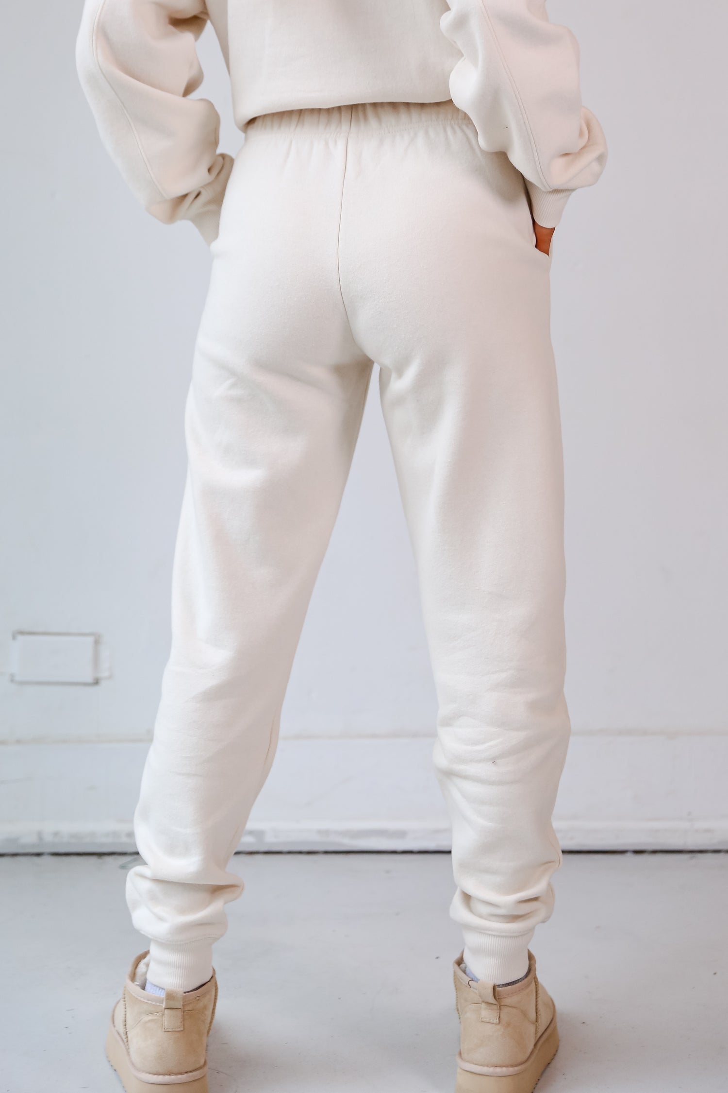 cream Fleece Jogger Sweatpants back view