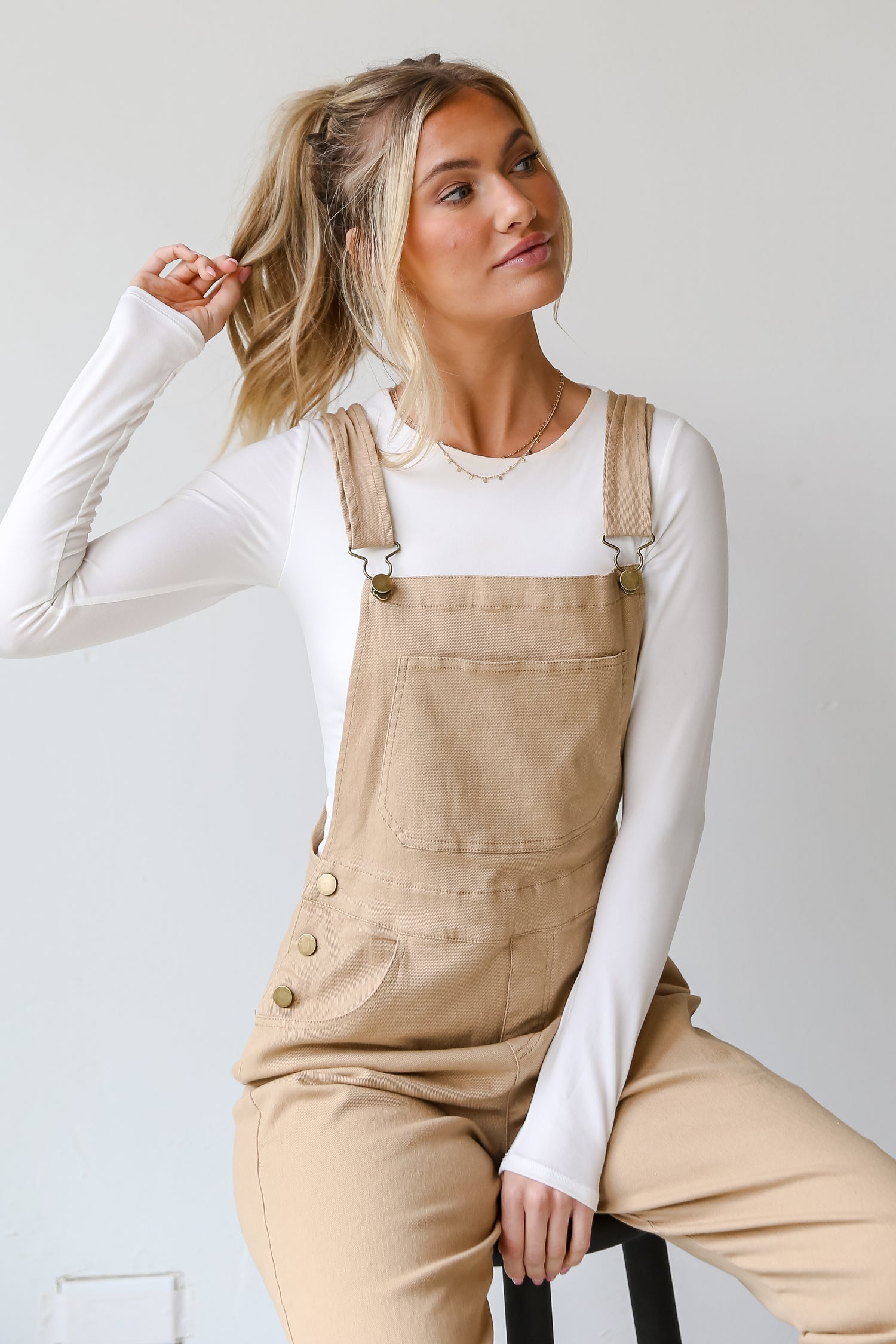 tan denim overalls