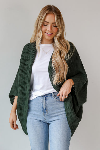 green Cozy Cardigan front view