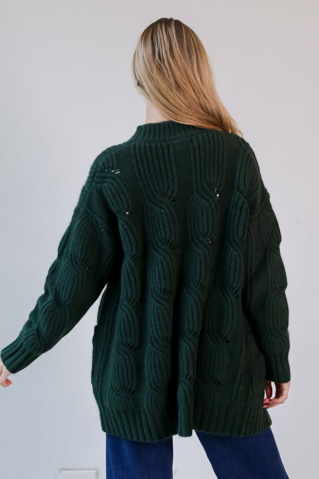 green Cardigan back view