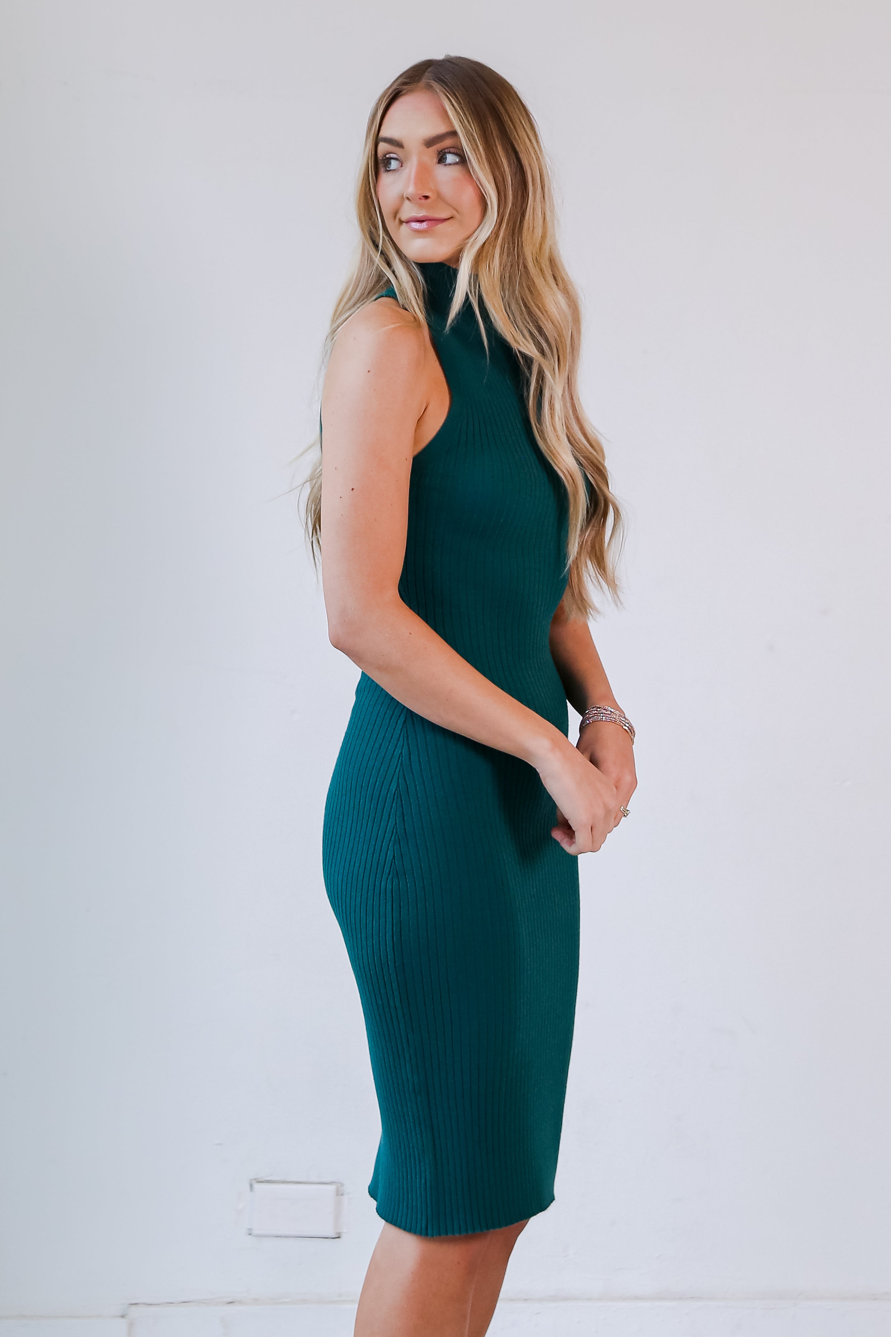 Hunter Green Midi Sweater Dress side view