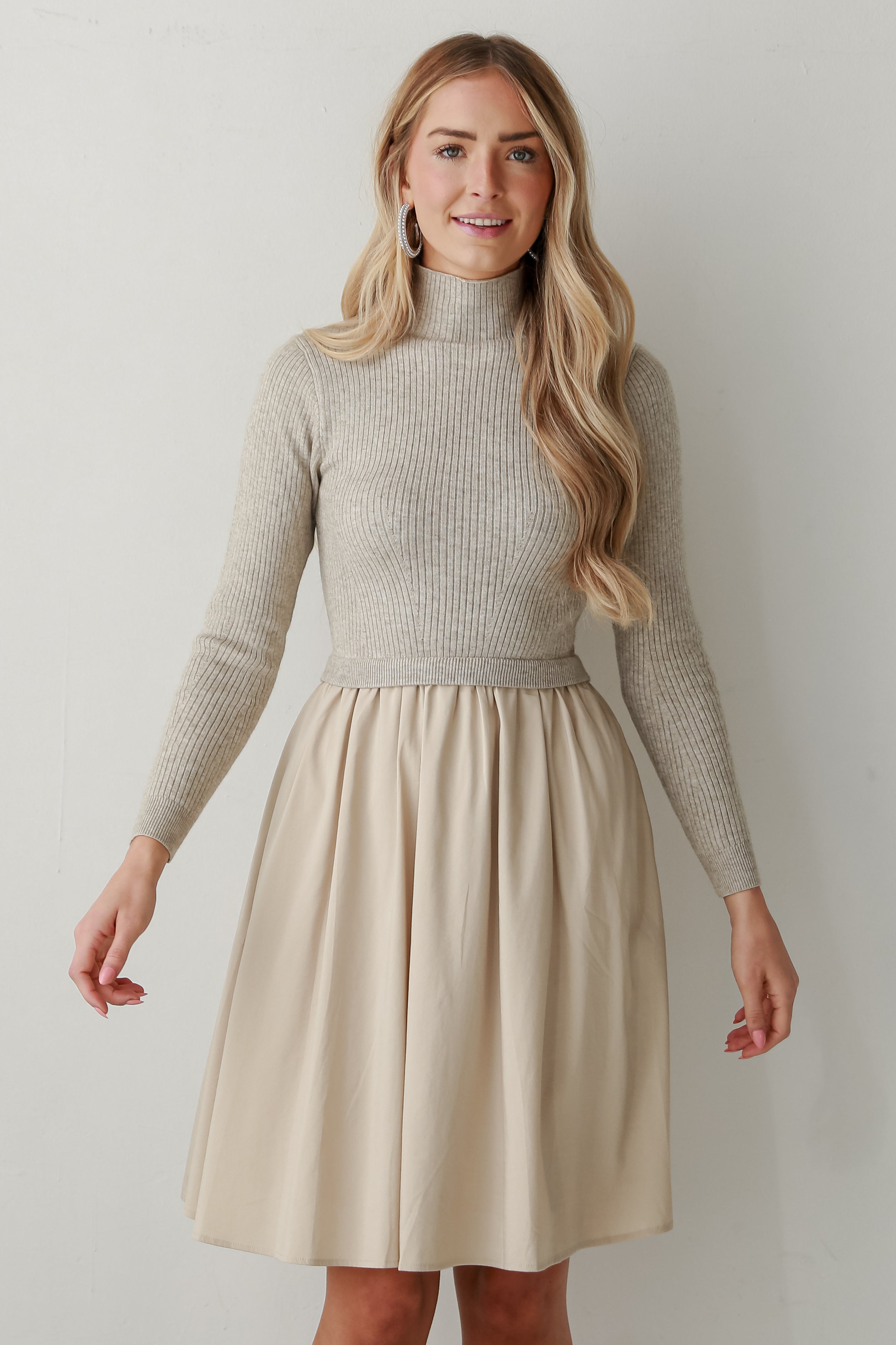 taupe mock neck knit Midi Dress