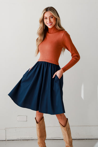 rust mock neck knit Midi Dress