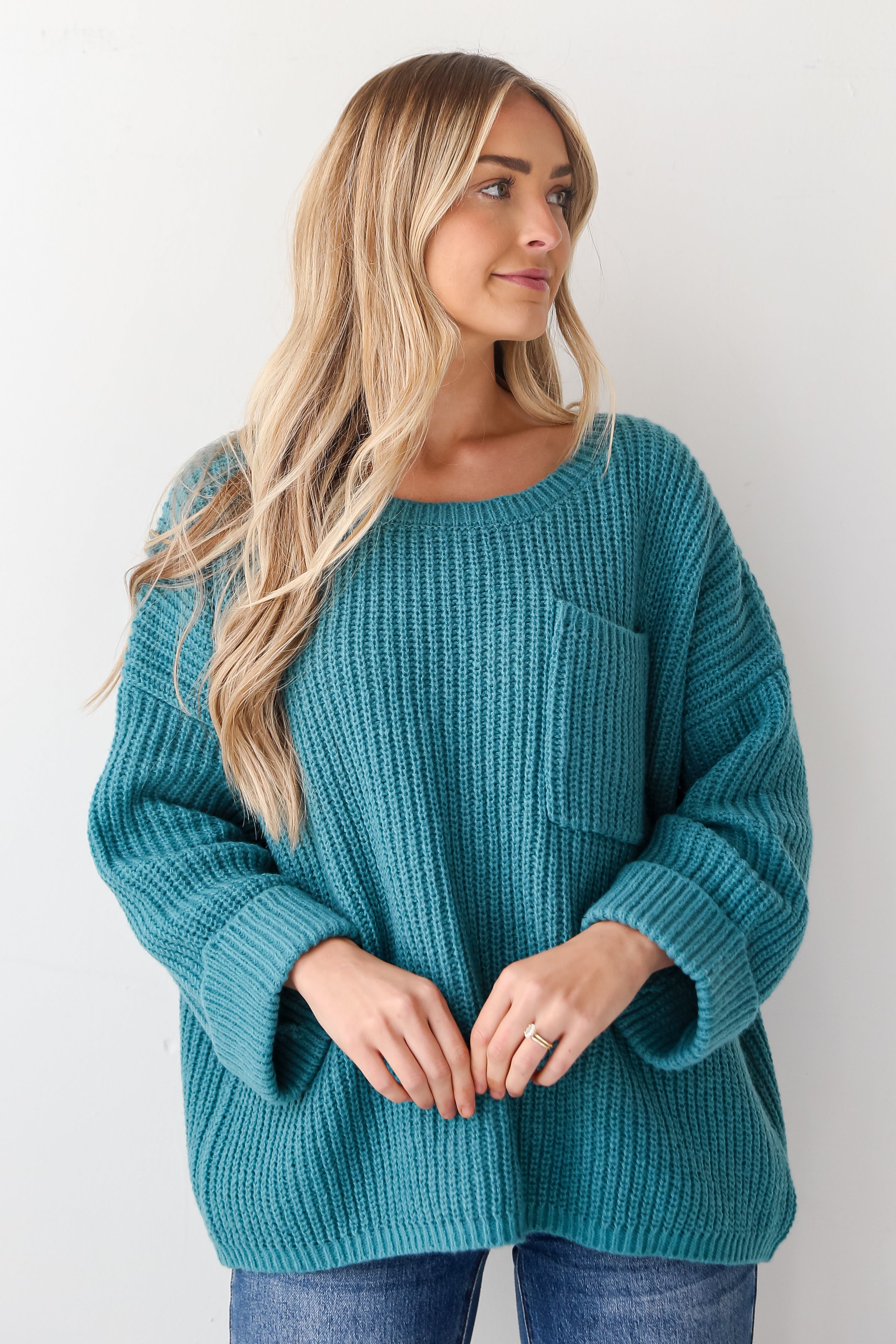 teal Oversized Sweater front view