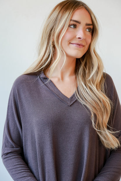 brown v-neck Knit Top