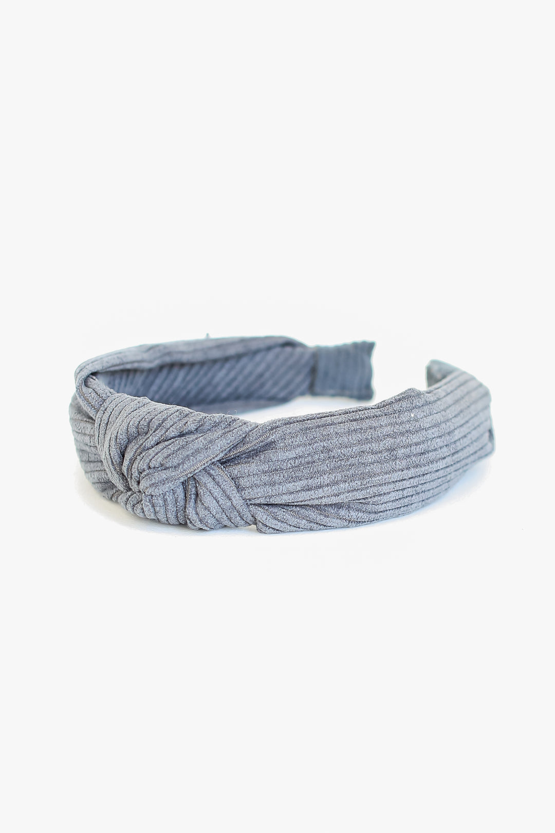 grey Corduroy Knotted Headband flat lay