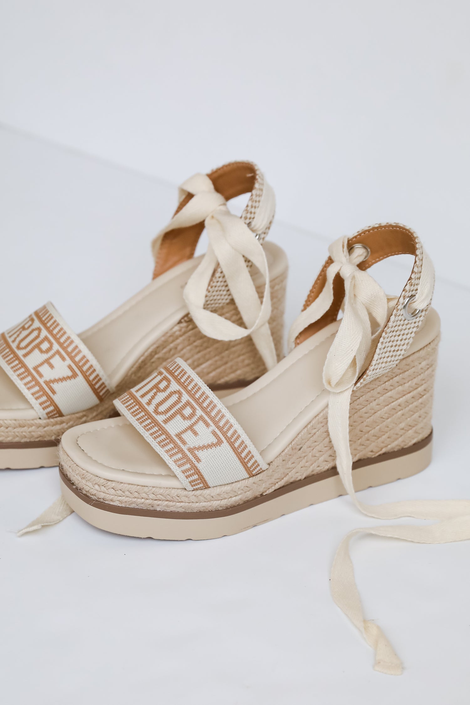 Ivory St tropez Lace-Up Espadrille Wedges for summer. Cute Shoes From Dress Up Boutique.