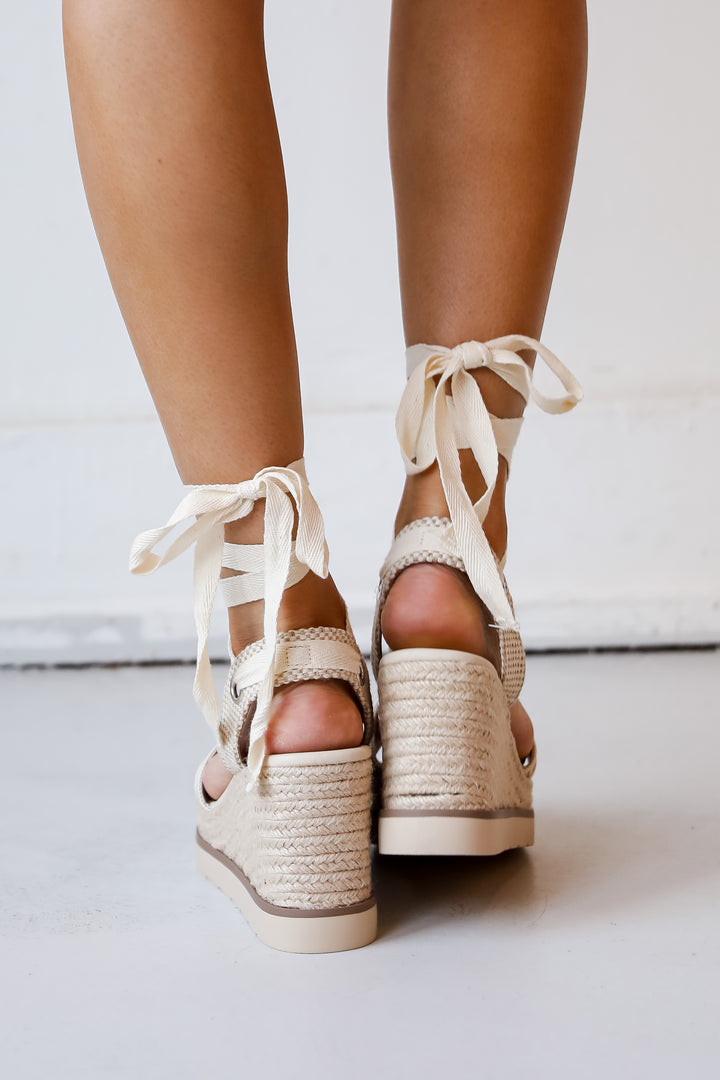 Ivory St tropez Lace-Up Espadrille Wedges for summer. Cute Shoes From Dress Up Boutique.