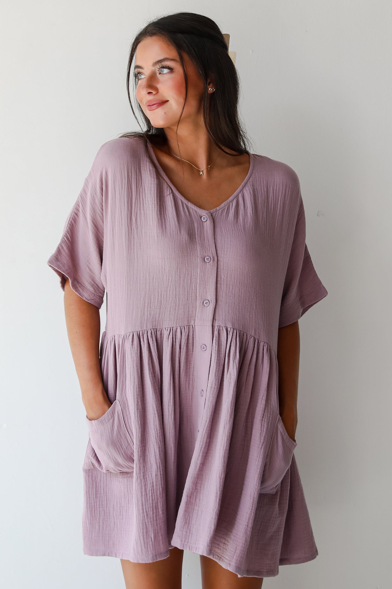 Cute On Cue Lilac Linen Babydoll Mini Dress