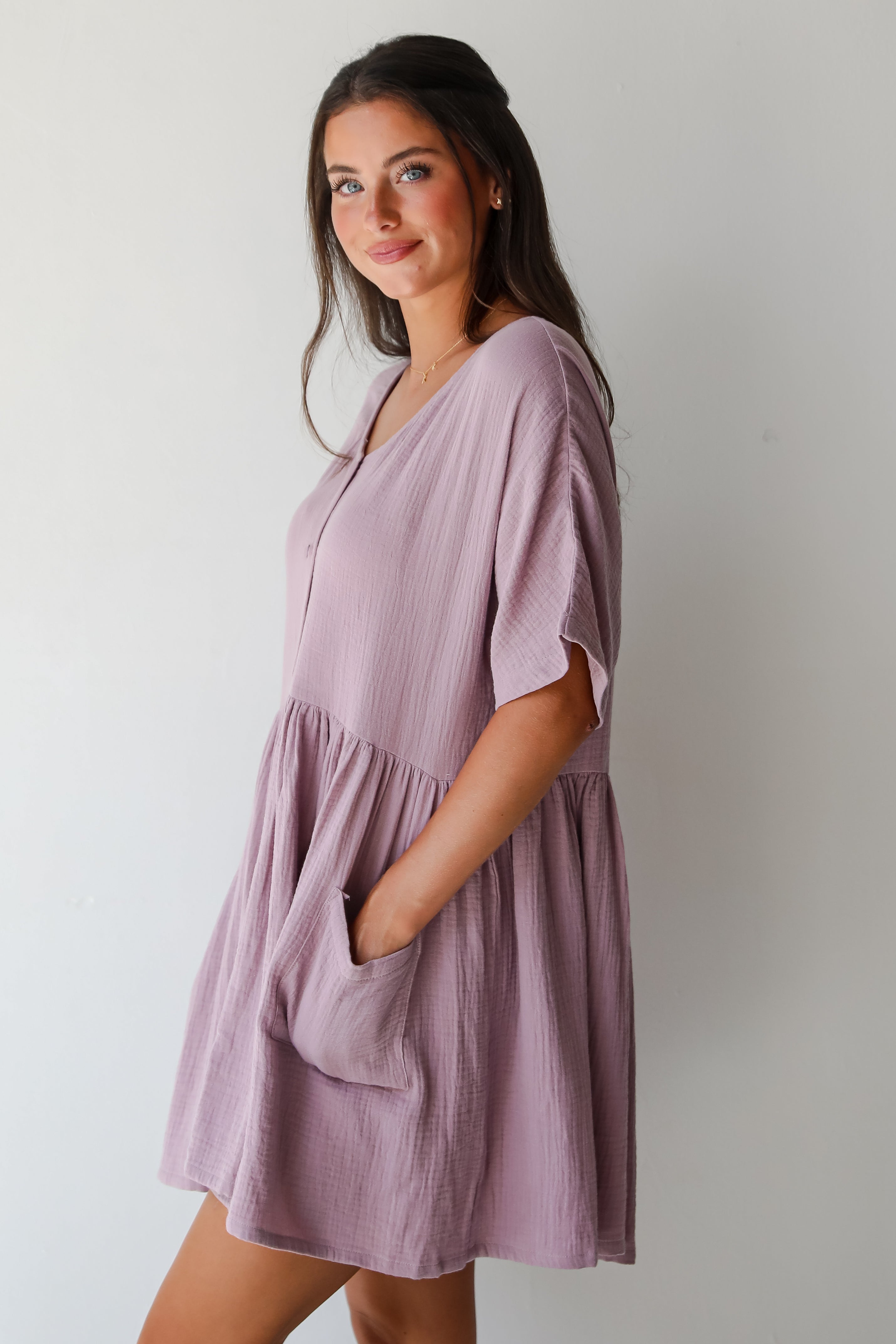 Cute On Cue Lilac Linen Babydoll Mini Dress