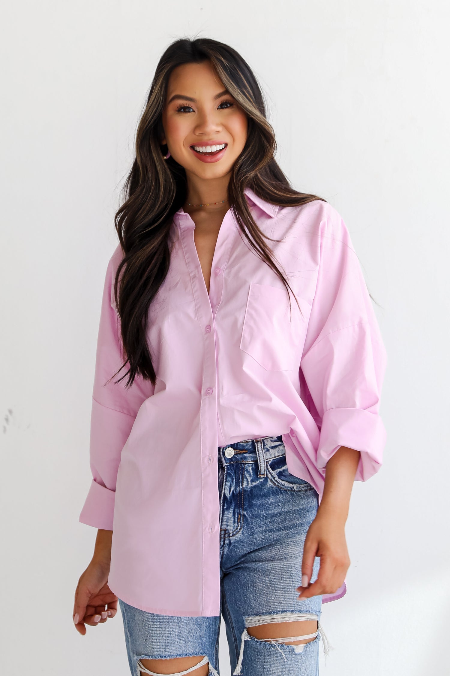 trendy Lavender Button-Up Blouse