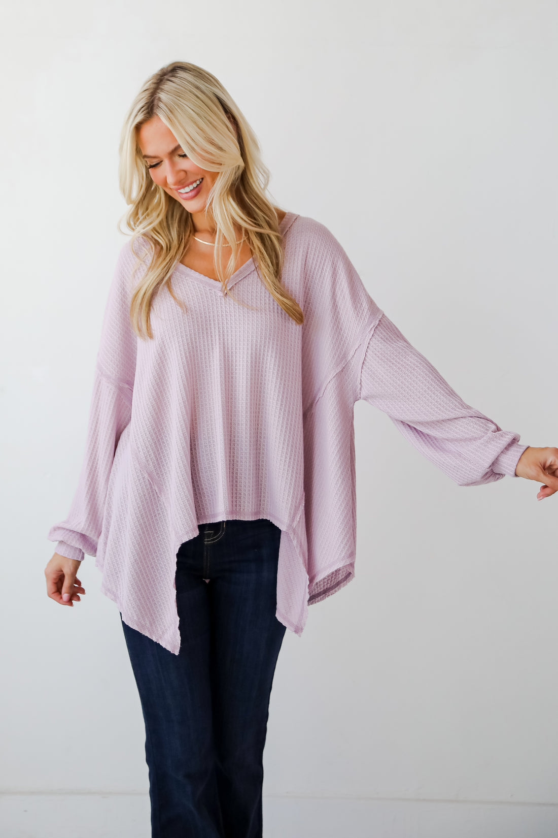 Effortless Looks Lavender Waffle Knit Top