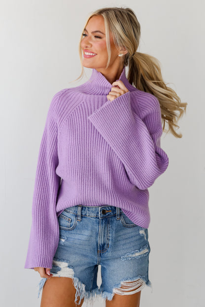 Lavender Mock Neck Sweater front view