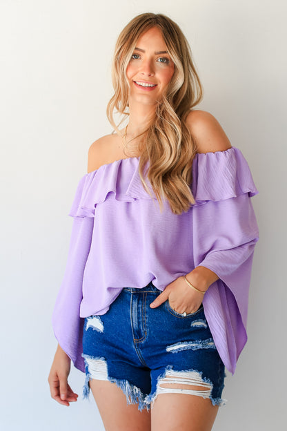 lavender Off-The-Shoulder Blouse close up