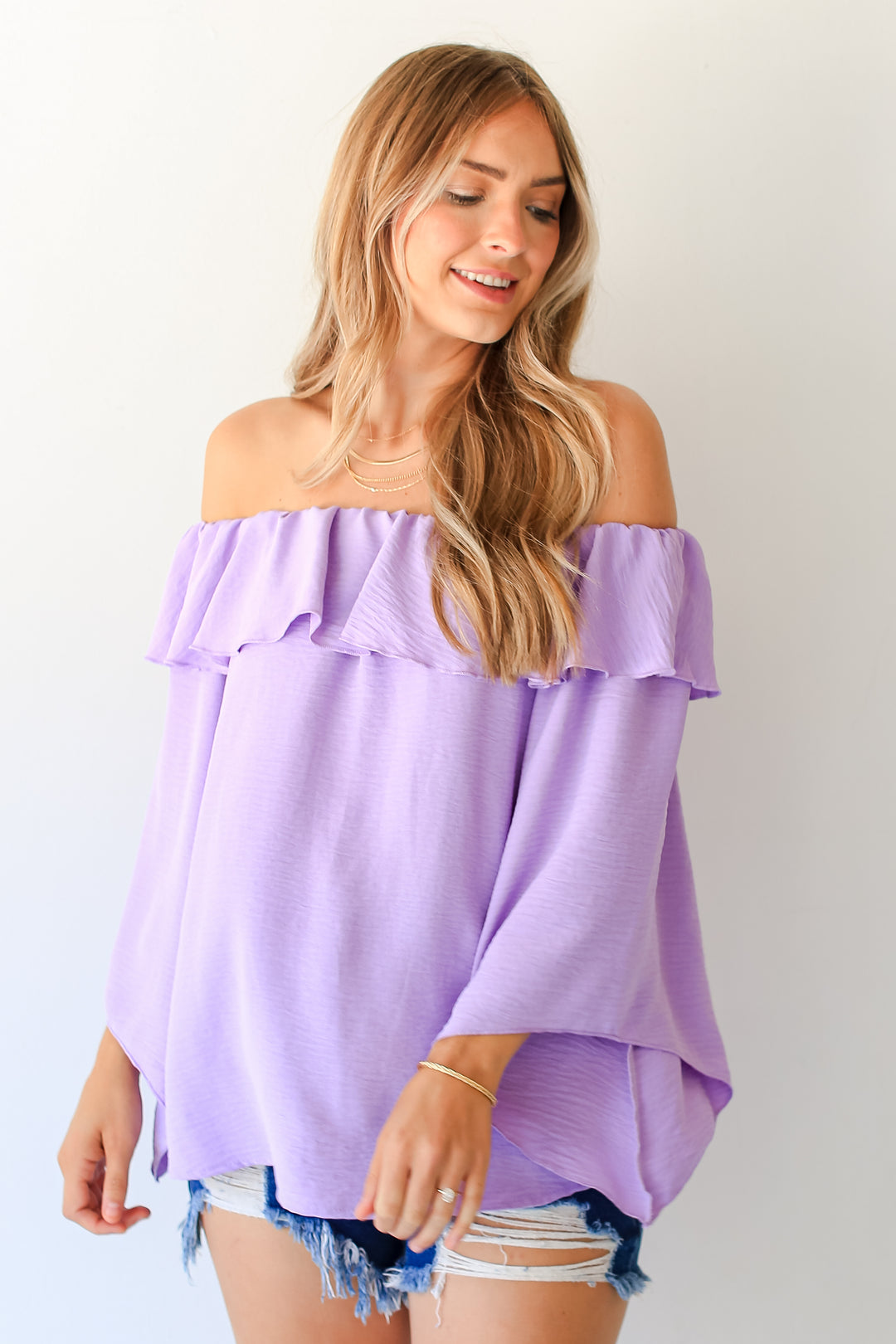 lavender Off-The-Shoulder Blouse front view